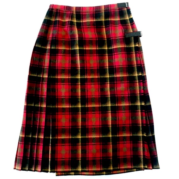 Archie Brown Kilt Wrap Skirt Vtg Wool Tartan Plaid Red 12 Womens Celtic Academia - Picture 1 of 12